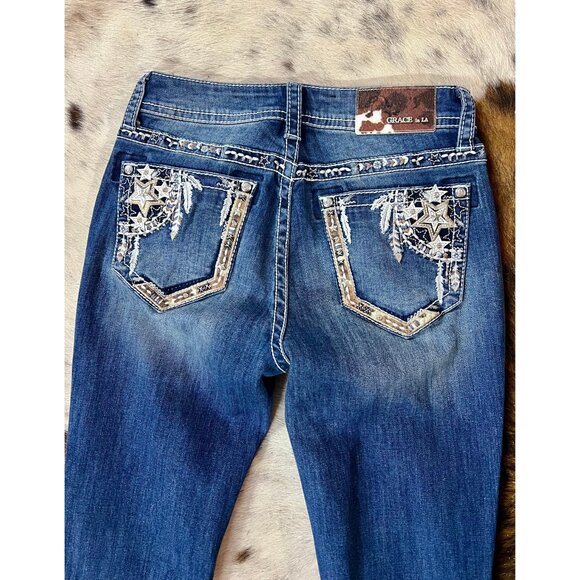 NEW Grace in LA Dream Catcher Pocket Bootcut Jeans in Easy Fit EB61803 - Picture 2 of 3